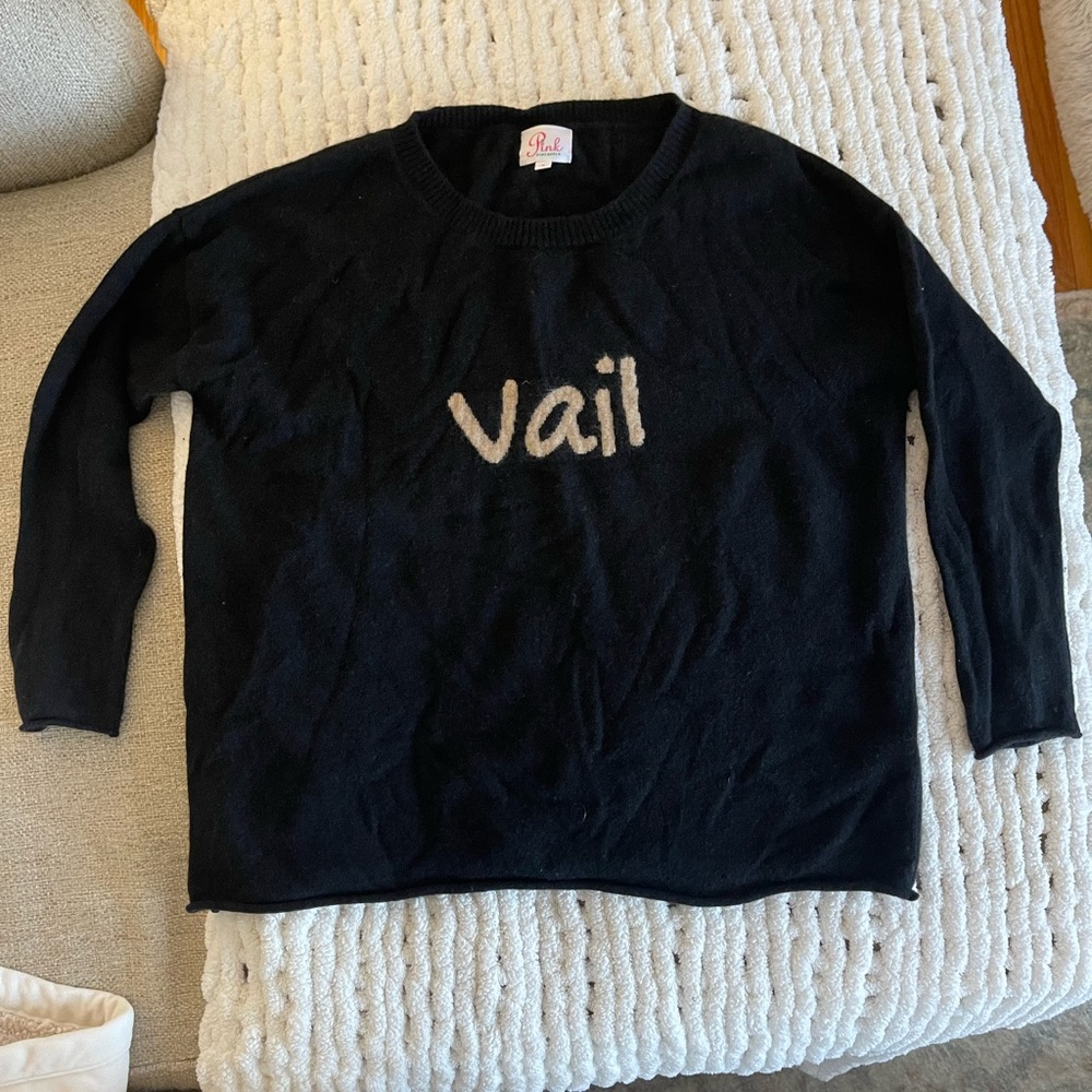 Pink Pineapple 100% cashmere black Vail sweater